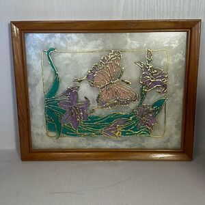 Gold Trimmed Pink Purple Butterfly Picture Portrait Wall Art Decor Beautiful